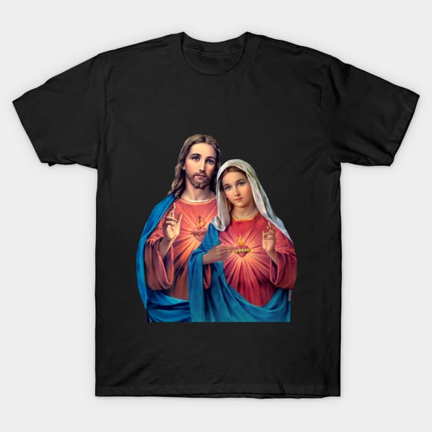 Twin Hearts very close together  (Jesus and Mary) transparent background T-Shirt by Brasilia Catholic